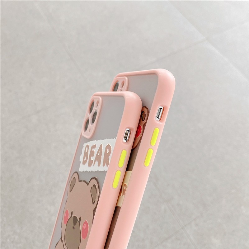 Ốp lưng Oppo Reno 5/a5s/A7/ A5 2020/ A9 2020/ A91/A3S/A92/ A31/ A53/A52 mẫu GẤU HỒNG BEAR NHÁM có viền bảo vệ camera xịn