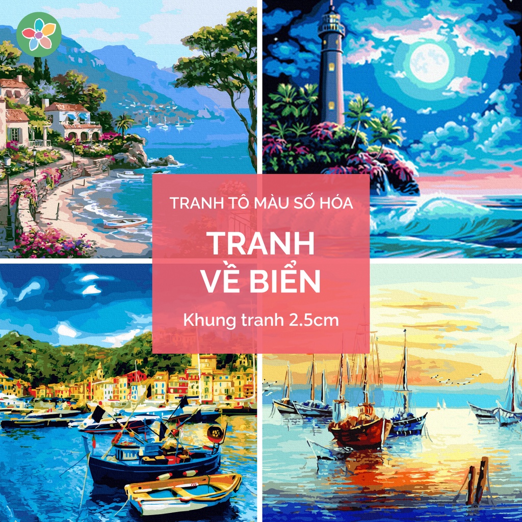 ✅Tranh tô màu theo số - Phong cảnh biển đã căng khung 40x50cm