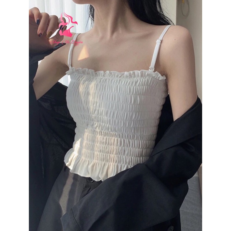 Áo bra 2 dây- bra ống croptop nhún bèo kèm mút lót cực xinh