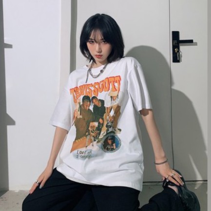 QADCOL Áo thun tay ngắn cá tính retro hiphop phong cách đường phố Mỹ