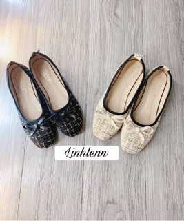 Giày búp bê vải dạ thắt nơ siêu xinh
