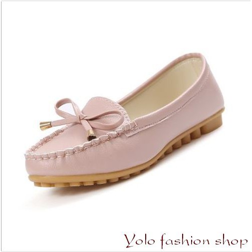 Giày lười slip on nữ da mềm, êm chân, siêu bền, đính nơ xinh xắn - Kèm hình thật