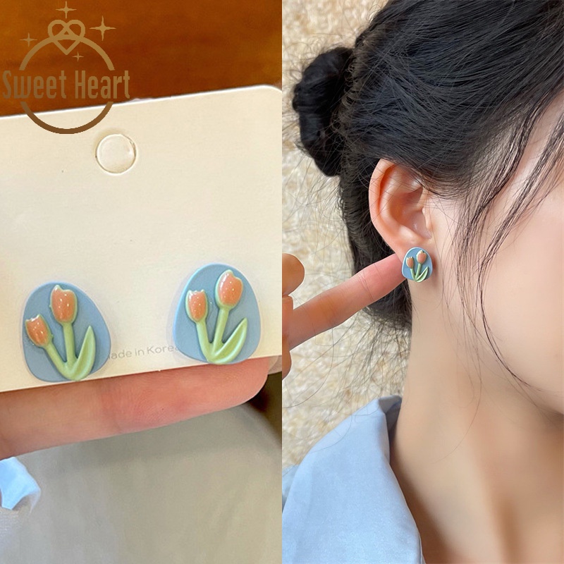 Bông Tai Hình Hoa Tulip Màu Sắc Ngọt Ngào Phong Cách Cổ Điển Thời Trang Cho Nữ