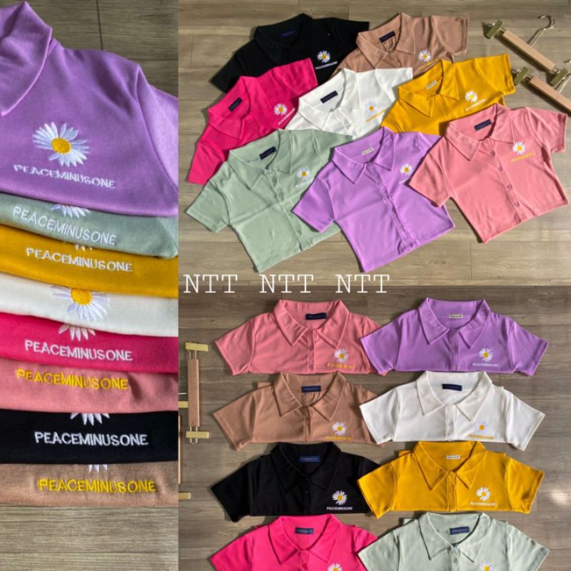 ÁO CROPTOP CỔ BẺ CÚC THẬT THÊU HOA CÚC - A3HC