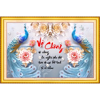 Tranh đính đá, Tranh thêu chữ thập 3D vợ chồng LV191, LV3131 - tự thêu, tự đính