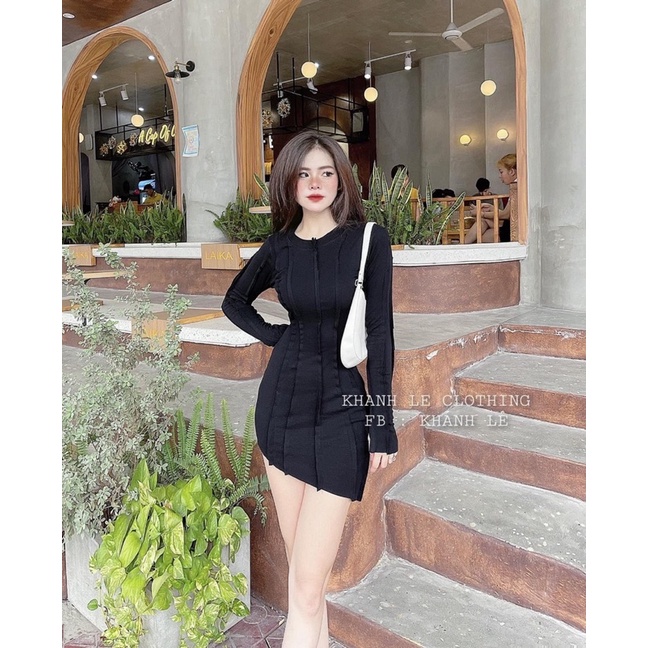BÁN SỈ VÁY BODY ZIP GÂN NỔI LỆCH GẤU