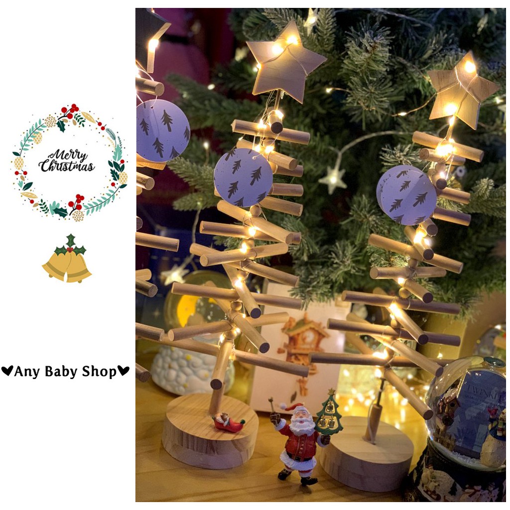Đèn led cây thông Noel bằng gỗ mini vintage vừa decor phòng vừa làm đèn ngủ siêu lung linh(tặng kèm pin - phụ kiện)❣❣