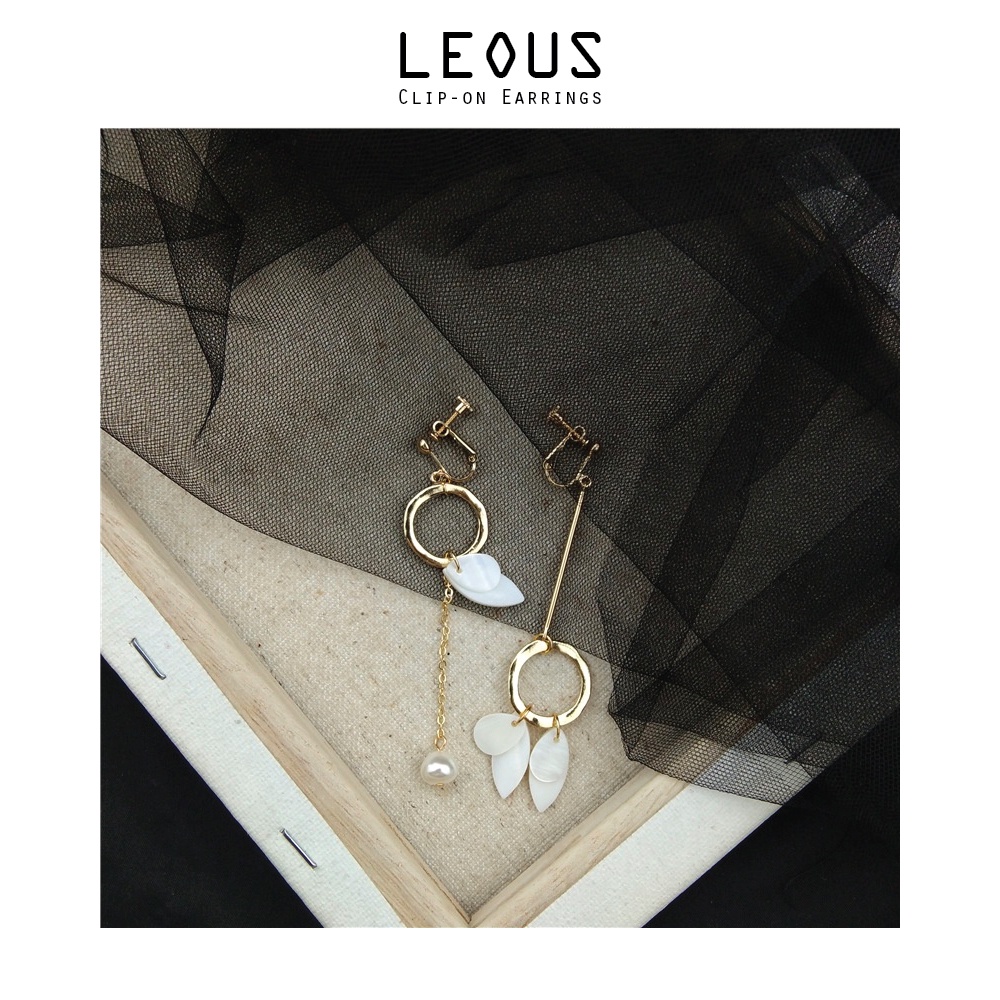 Khuyên tai kẹp không bấm lỗ chốt điều chỉnh K047 bằng hợp kim mạ vàng bất đối xứng hình tròn dáng dài Leous Accessories