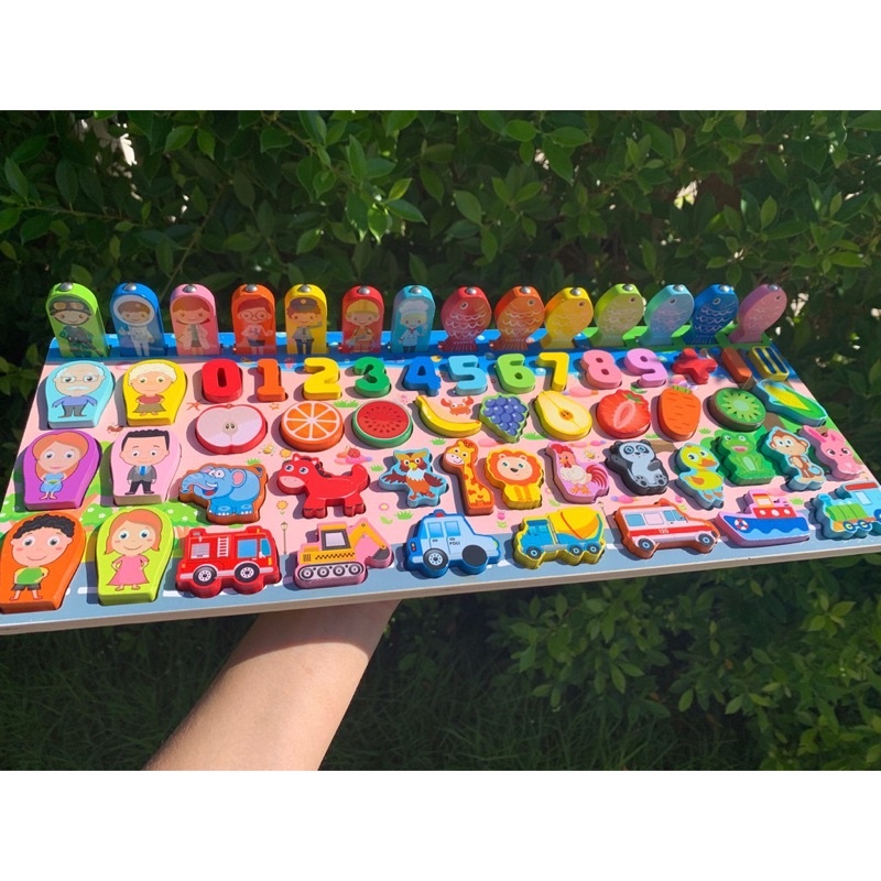 Bộ đồ chơi tư duy bảng gỗ câu cá gỗ thông minh 5in1, 6in1 7in1 đồ chơi trí tuệ cho bé