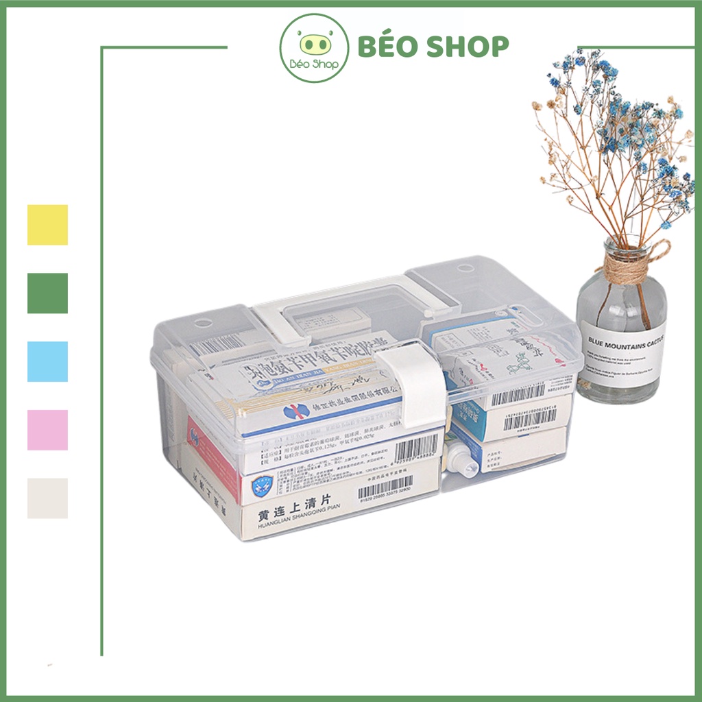 Hộp đựng thuốc mini bằng nhựa PP Béo shop tủ thuốc ý tế gia đình nhỏ gọn có quai xách tiện lợi