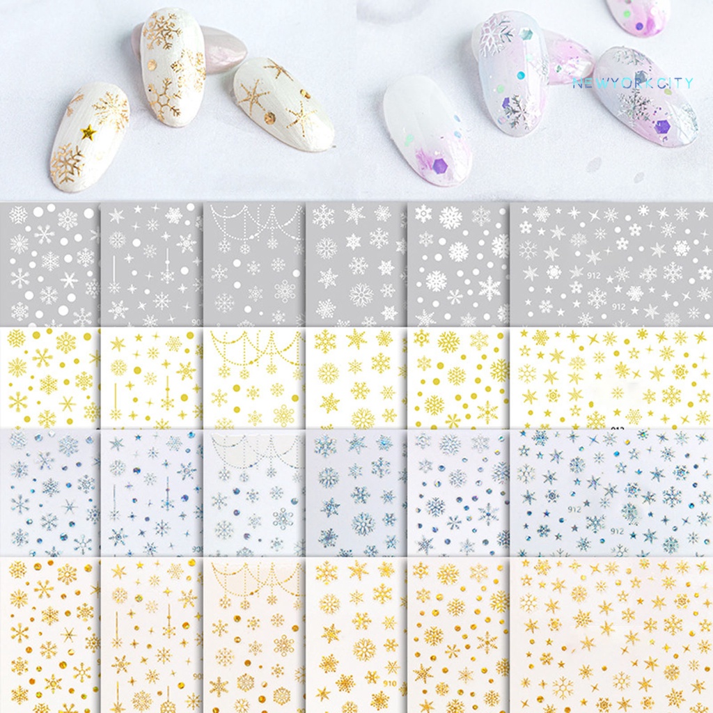 Miếng Dán Móng Tay Không Phai Siêu Mỏng Họa Tiết Bông Tuyết Giáng Sinh Cho Nữ
