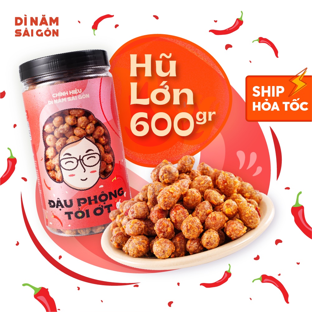 ĐẬU PHỘNG TỎI ỚT 600GR I DÌ NĂM SÀI GÒN I Loại 1 NHIỀU TỎI chất lượng xuất khẩu, đồ ăn vặt siêu dính I BÉO THƠM ĐẬM VỊ