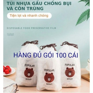 Túi 100 Màng Bọc Thực Phẩm Có Chun Co Dãn Tái Sử Dụng Kèm Túi Gấu