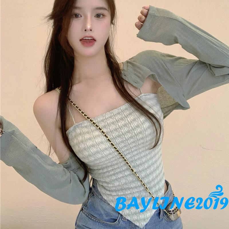 Áo croptop hai dây họa tiết răng cưa gợi cảm cho nữ