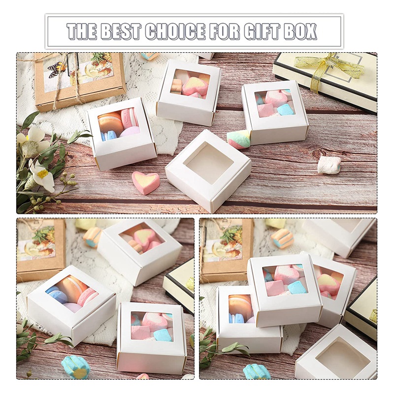Set 50 Hộp Giấy Kraft Mini Có Cửa Sổ Đựng Bánh Kẹo Làm Quà Tặng Tại Nhà