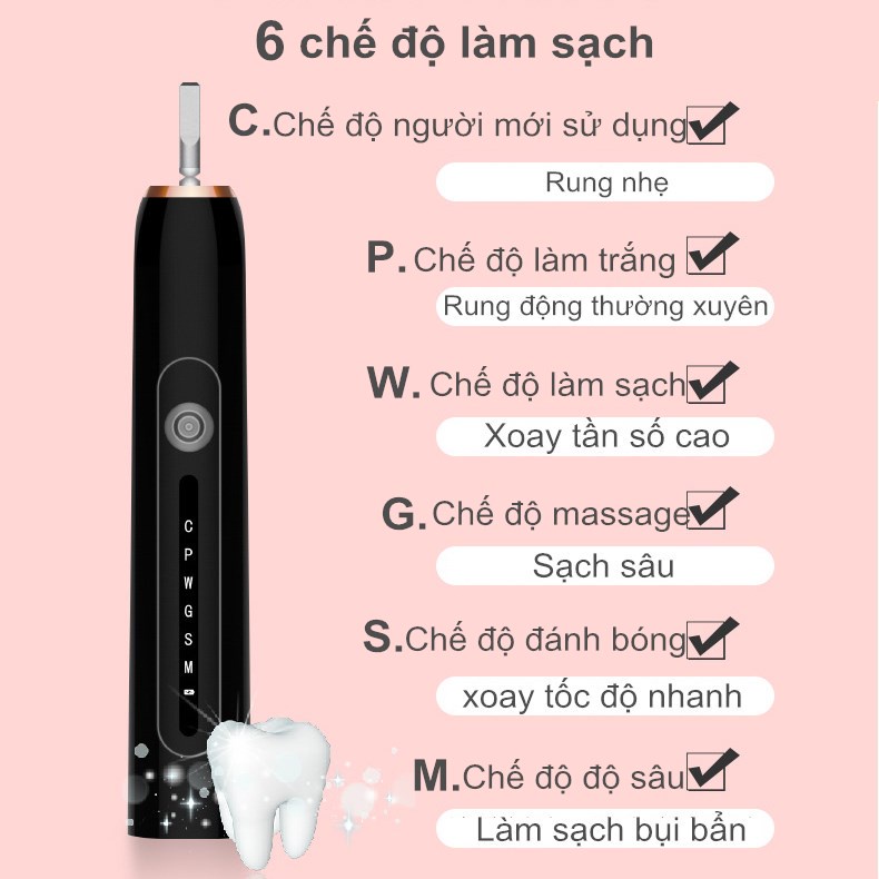 Bàn Chải điện Sonic X7 Bàn Chải đánh Răng điện Bàn Chải đánh Răng Tự động Công Nghệ Châu Âu 6 Chế độ Rung