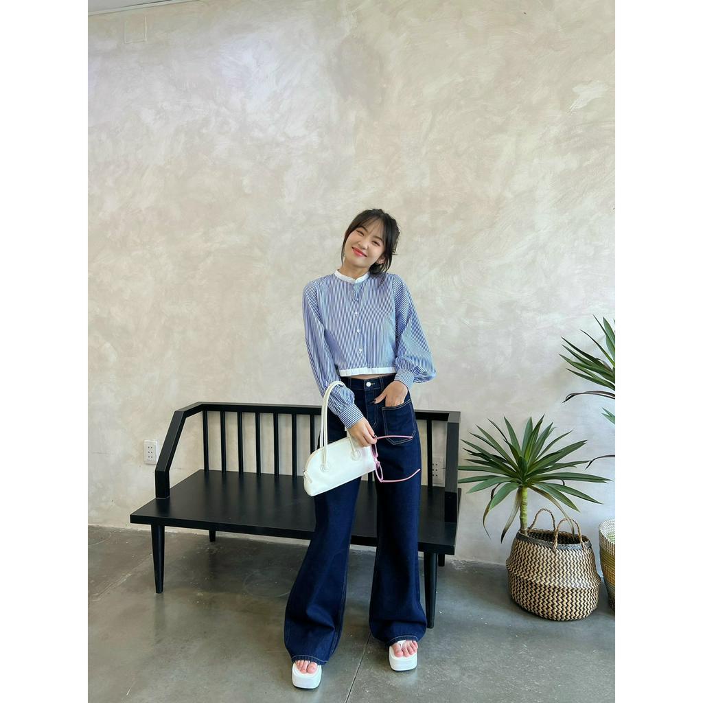 Áo sơmi tay dài dáng croptop có viền cổ MAYA SHIRT