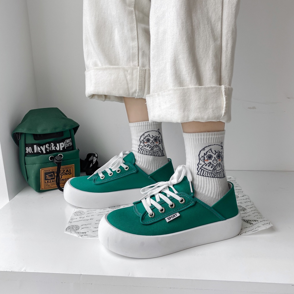 Giày sneaker vải canvas màu trơn buộc dây thời trang dành cho nữ | BigBuy360 - bigbuy360.vn