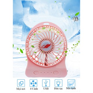 [XẢ LỖ]Quạt Mini Cầm Tay - Quạt 3 Tốc Độ Có Đèn (Full bộ: Quạt + Pin + Dây Sạc) Q01