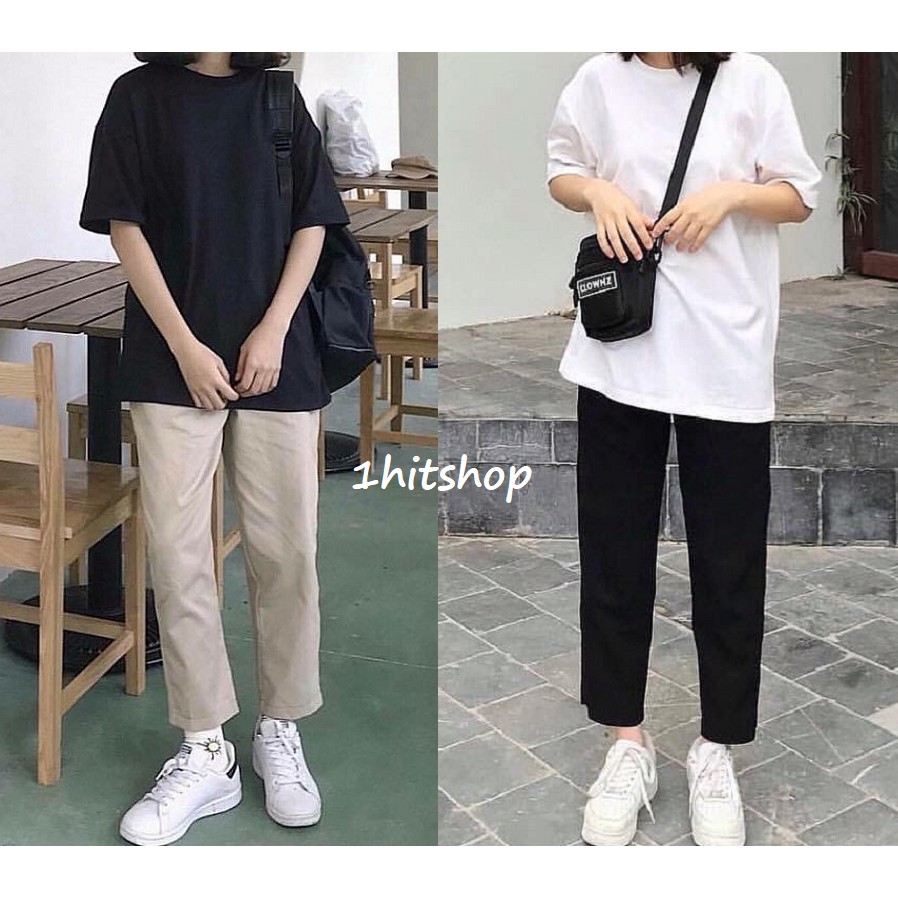 Quần DÀI ỐNG SUÔNG KAKI 3 Màu Ulzzang Unisex (nửa lưng thun nửa lưng tây) 1hitshop