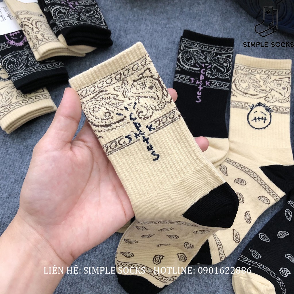 Vớ Cổ Cao Travis Scott 💖FREE SHIP💖 Tất Nam Nữ Unisex Họa Tiết Bandana Bốn Màu