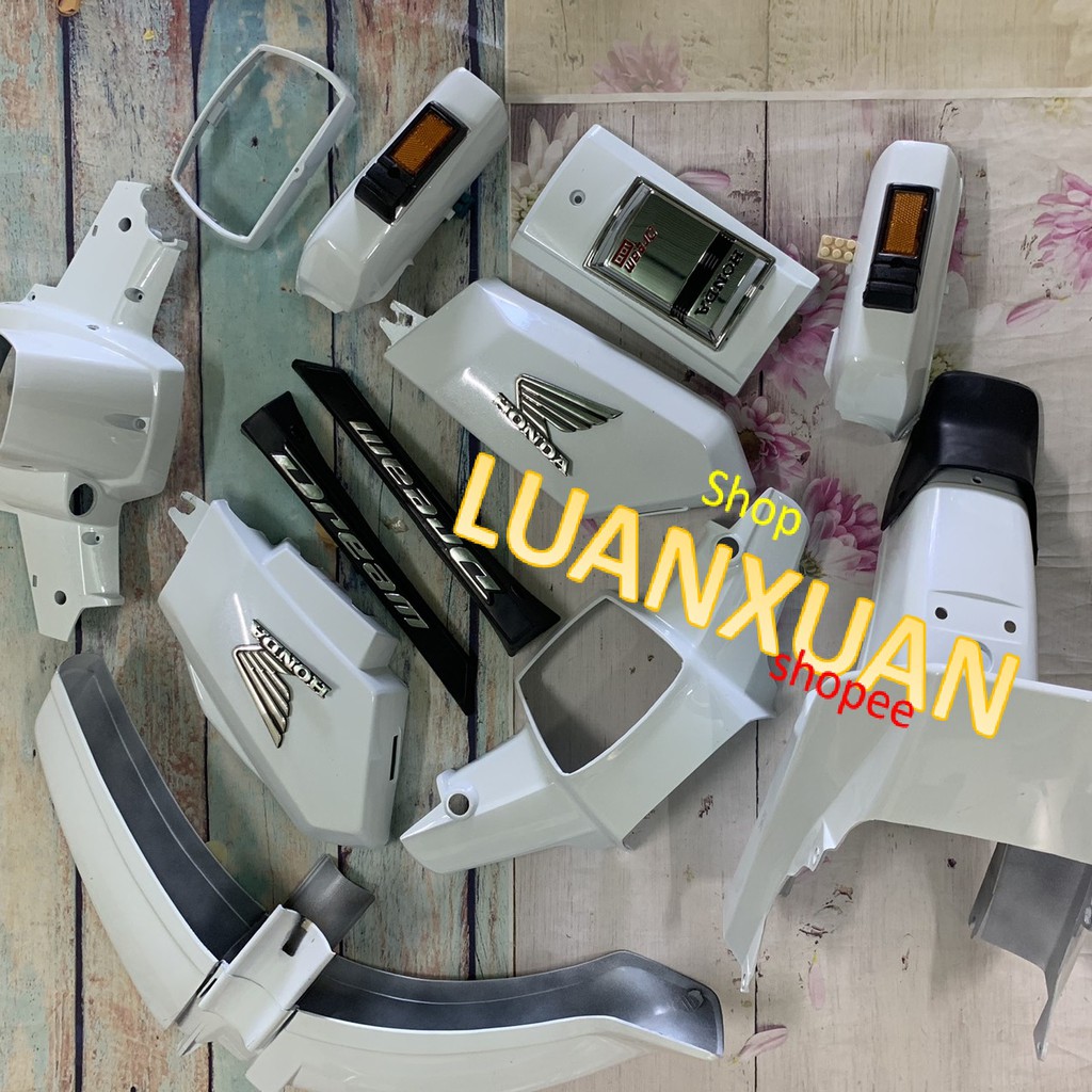 Bộ dàn áo xe Dream 2-Full  vỏ nhựa xe dream thái TẶNG TEM NỔI -dream ll -dream màu TRẮNG -nhựa ABS loại 1