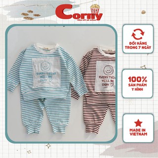 Set /bộ cotton kẻ mặt cười cho bé trai/bé gái - 21b151