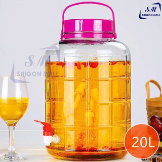 Bình Ngâm Rượu Thủy Tinh Quai Xách 20 Lít có van hoặc không van