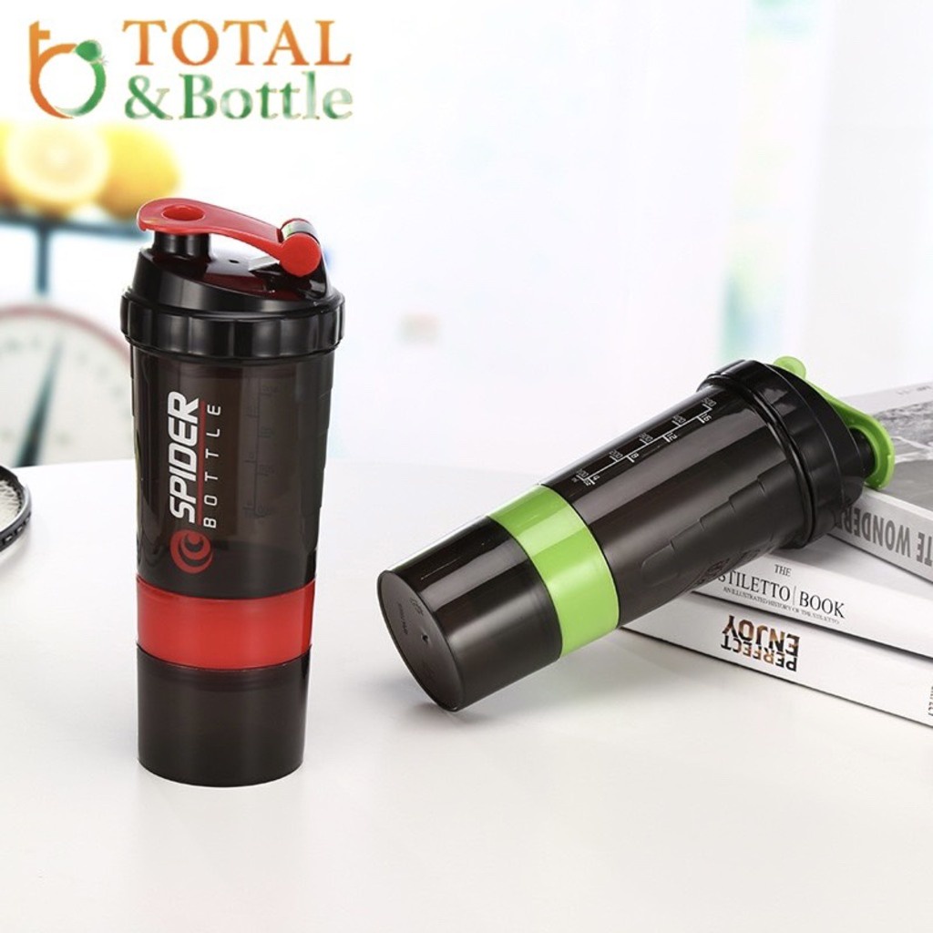 Bình nước thể thao tập gym SPIDER BOTTLE bình lắc Shaker Whey 500ml - Total Bottle