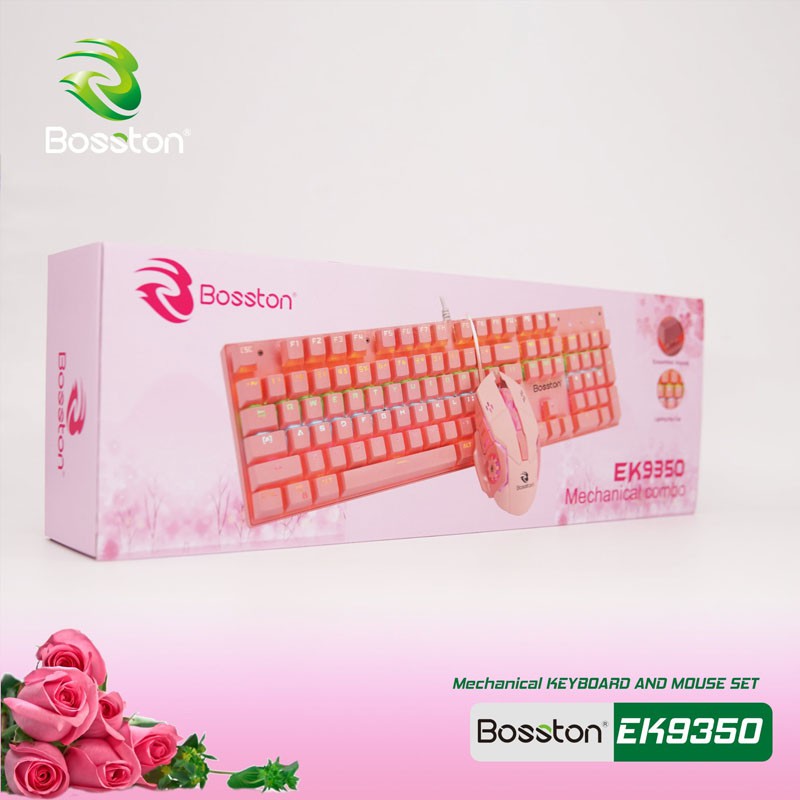 [Mã 157ELSALE hoàn 7% đơn 300K] Bộ combo chuột bàn phím Cơ Bosston EK9350 Pink màu hồng