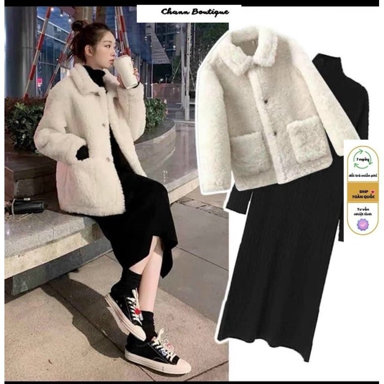 SET 2 MÓN VÁY ĐEN BODY PHỐI ÁO KHOÁC LÔNG