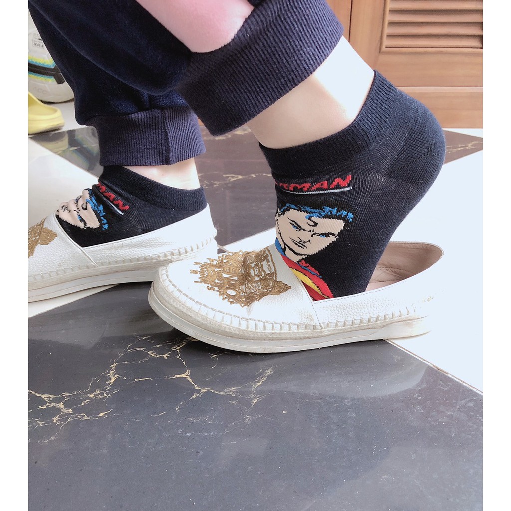 Tất Nam nữ, Tất cho bé và người lớn - Hàng xuất vải cotton pha bông dày sịn, Tất hình siêu nhân đẹp cá tính