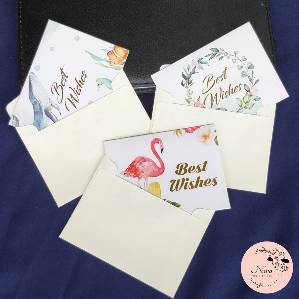 [Set 3 chiếc] Thiệp gấp in chữ BEST WISHES, THANK YOU, LOVE YOU có phong bì, quà tặng 8/3 - sinh nhật - kỉ niệm - 14/2