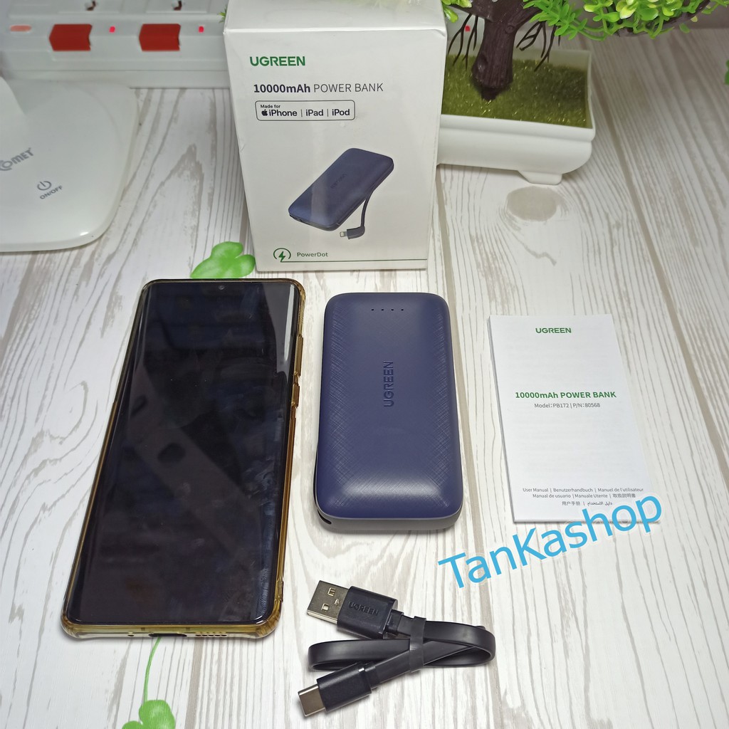 Pin Sạc Dự Phòng Ugreen 18w PD 10.000mAh Kèm Cáp Lightning MFi Cho iPhone, Sạc Nhanh PD 18W va QC 3.0