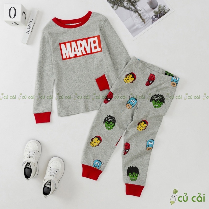 Đồ bộ bé trai HM dư xịn chất cotton bozip hàng hãng họa tiết spiderman, batman