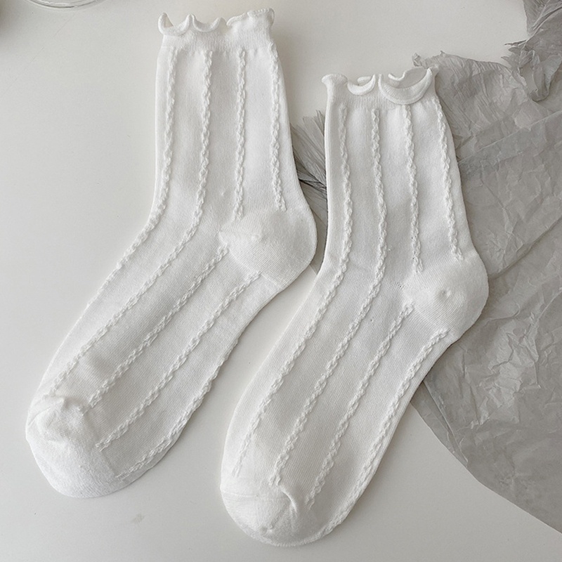 Đôi vớ bằng cotton mềm co giãn phối ren bèo phong cách lolita cho nữ