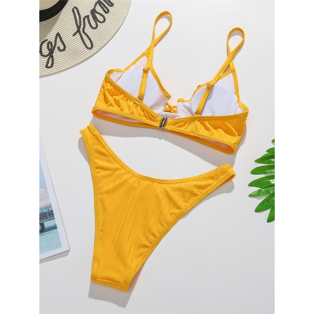Mới Bikini Màu Trơn Lưng Cao Gợi Cảm