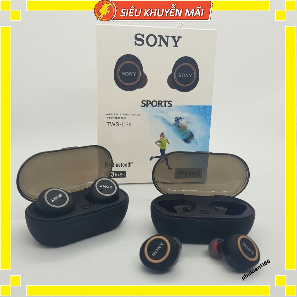 Tai nghe Bluetooth Đen Sony sport TWS-D76 Rất ấm Bass-treble rõ ràng - Bảo Hành 6 tháng