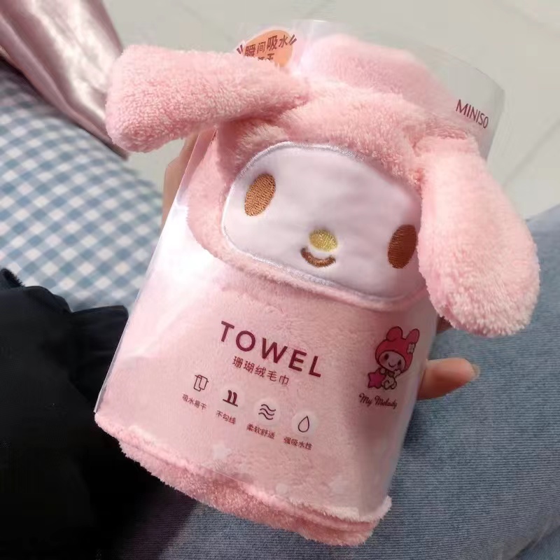 SANRIO Miniso Khăn Tắm Vải Nhung San Hô Mềm Mại Thấm Hút Tốt Dành Cho Cún Cưng