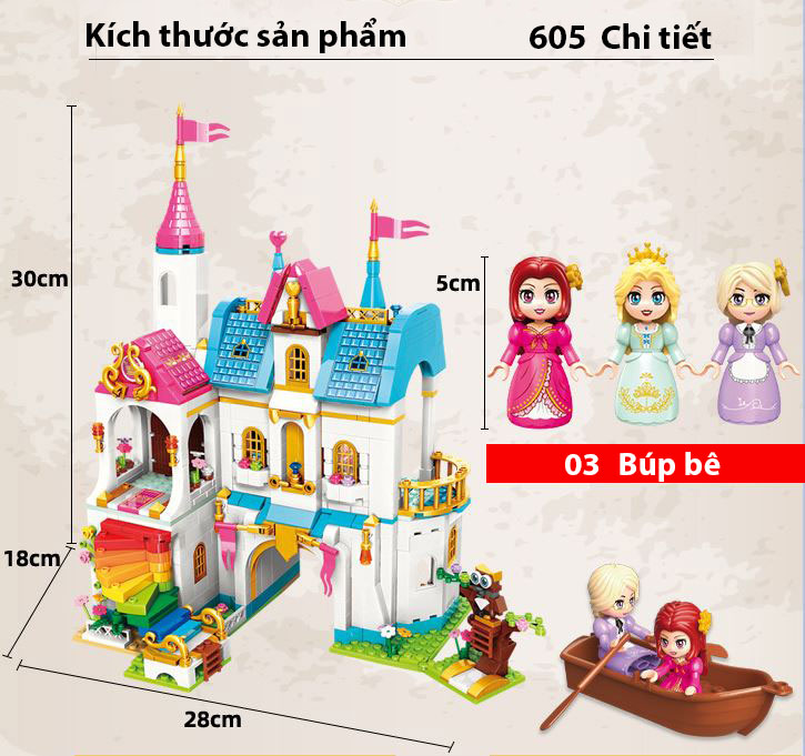 Đồ chơi lắp ráp kiểu Lego bé trai bé gái Mô hình lâu đài cổ tính chất liệu nhựa ABS với 605 chi tiết kích thước 30 x 28