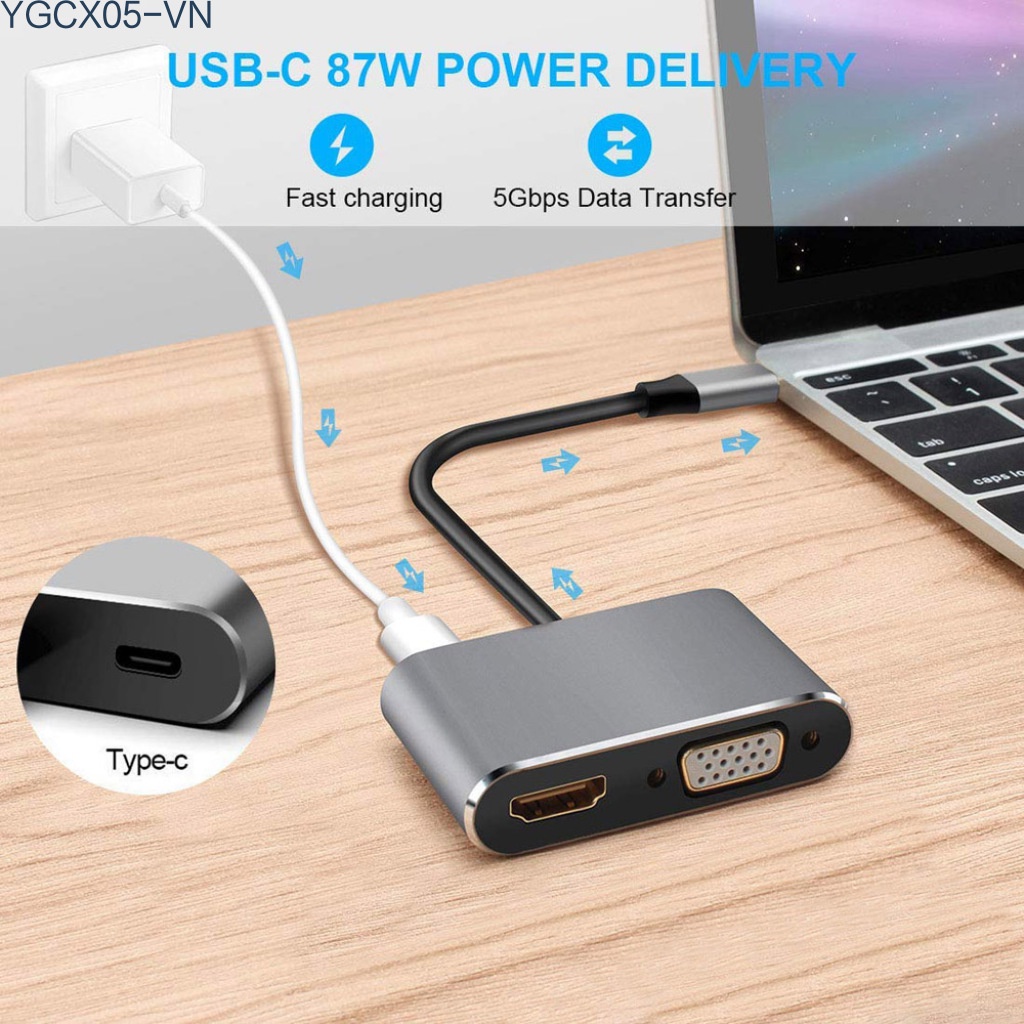 Bộ Chuyển Đổi 4 Trong 1 Type C Sang Vga + Usb3.0 + Pd Docking + Hdmi-Compatible | BigBuy360 - bigbuy360.vn