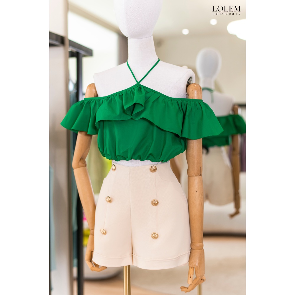 Set chân váy áo croptop LOLEM AK1248 CVA033 thiết kế trễ vai vải thô lụa mềm mịn co giãn