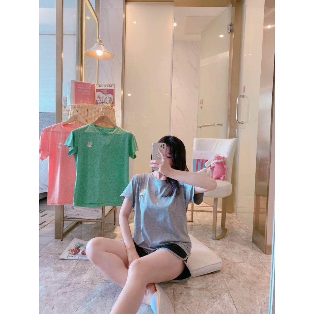 BỘ COTTON HOA CÚC QUẦN ĐÙI SỌC VIỀN 3 MÀU ULZZANG - BỘ THUN NGỦ HOA CÚC HỒNG XÁM XANH