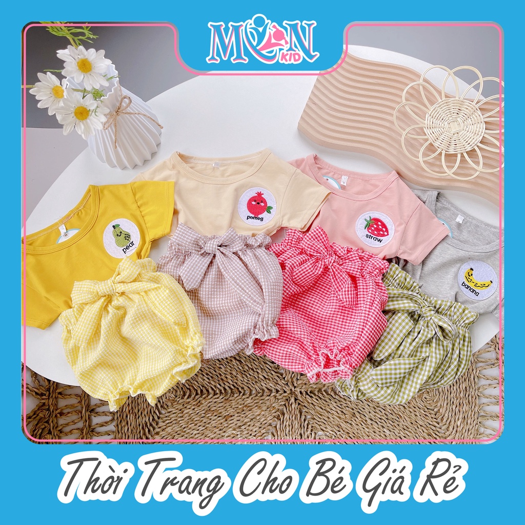 Đồ Bộ bé gái áo thun quần chip nơ Monmonkid chất liệu thô xốp mềm mát không nhăn