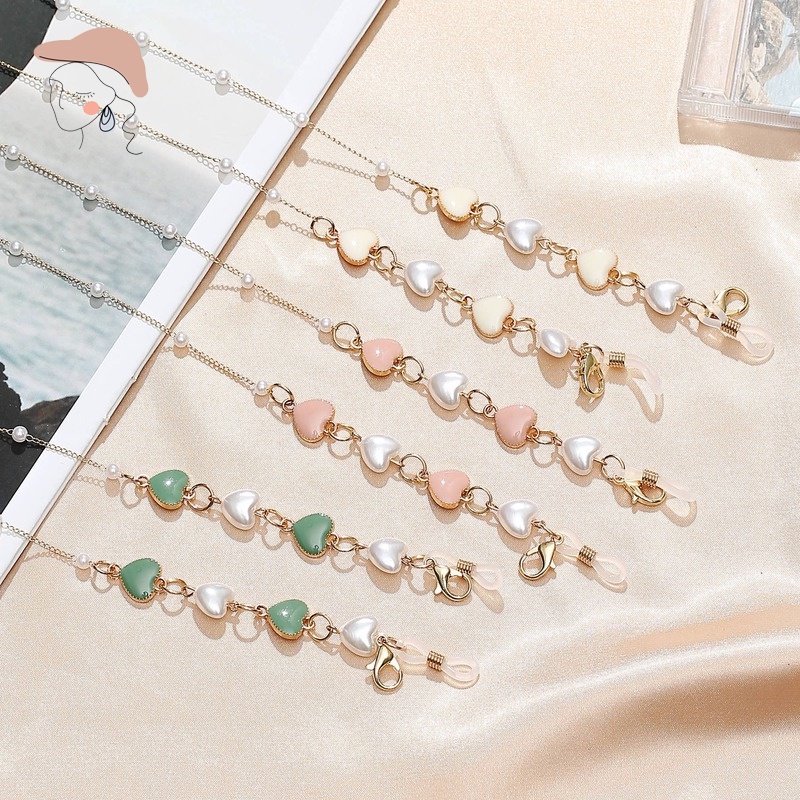 Dây Đeo Mắt Kính Hình Trái Tim Đính Ngọc Trai Nhân Tạo Thời Trang