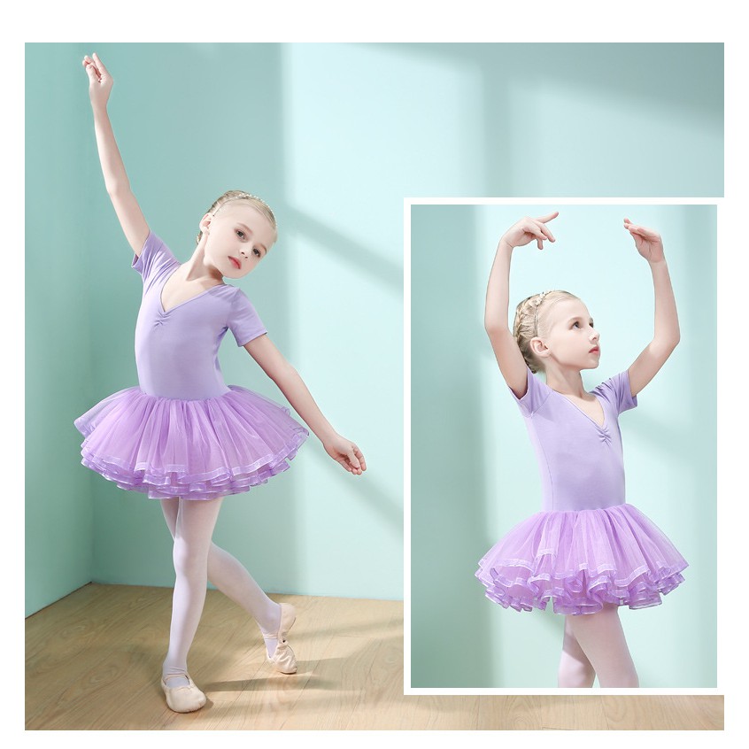 (HOT SALE) Váy múa ballet  ngắn tay váy trơn Binnashi CVM0001