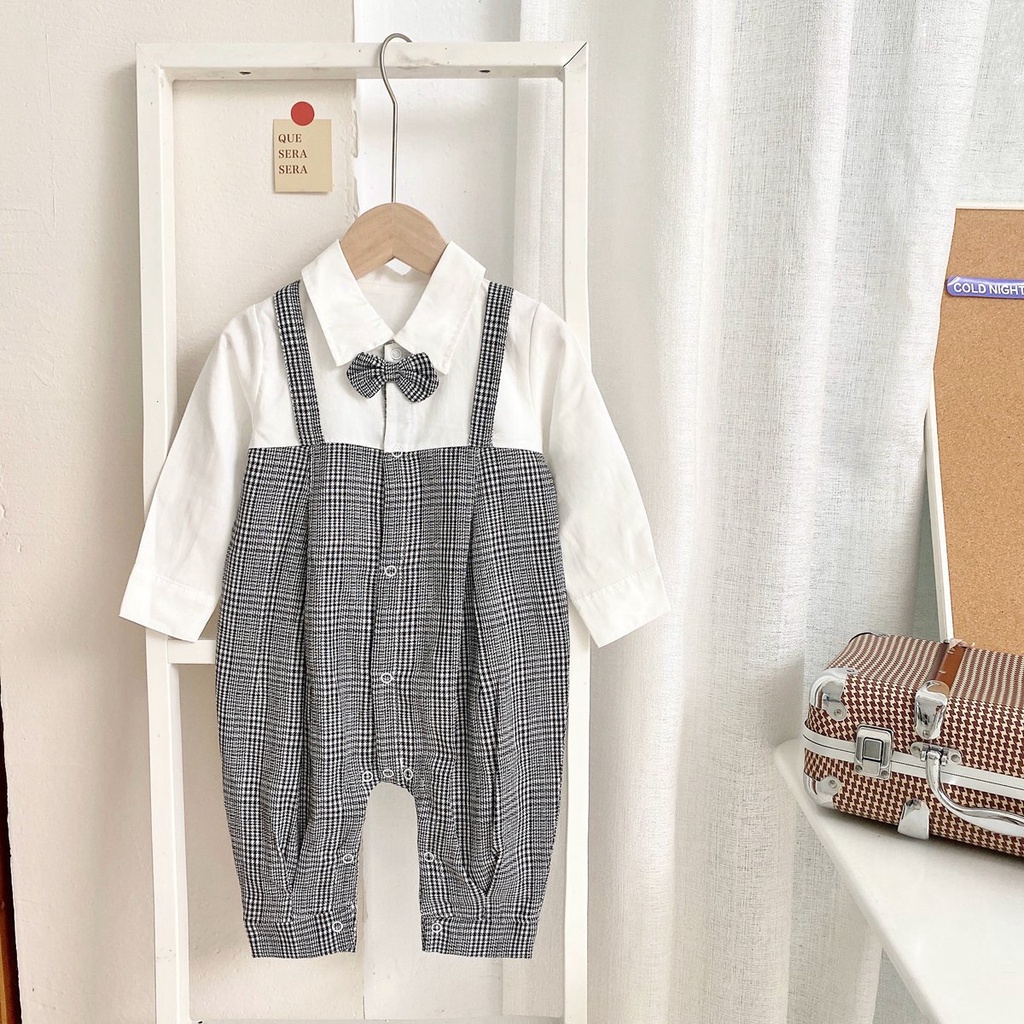 Bộ áo liền quần Sanlutoz dài tay bằng cotton họa tiết kẻ sọc dành cho bé trai