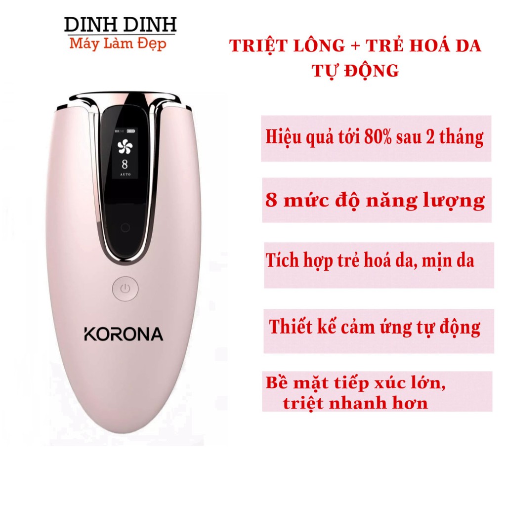 Máy triệt lông Korona 2in1 công nghệ Đức- triệt lông vĩnh viễn, trẻ hoá da, cảm biến nhiệt triệt nhanh tự động-Dinh Dinh