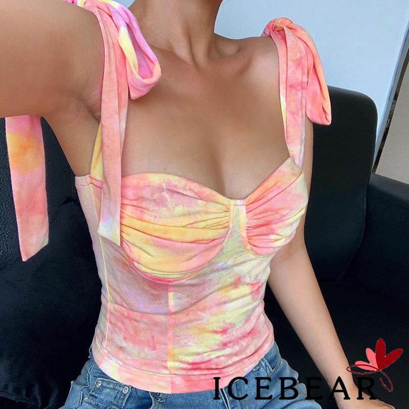 Áo Hai Dây Cột Họa Tiết Nhuộm Phối Màu Thời Trang Gợi Cảm Cho Nữ