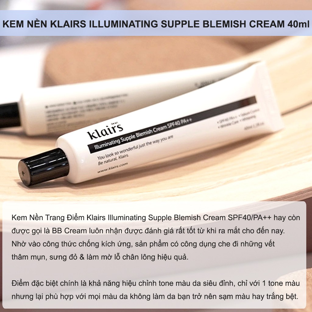 Kem Nền Nâng Tone Da và Kiểm Soát Bã Nhờn Klairs Illuminating Supple Blemish Cream 40ml